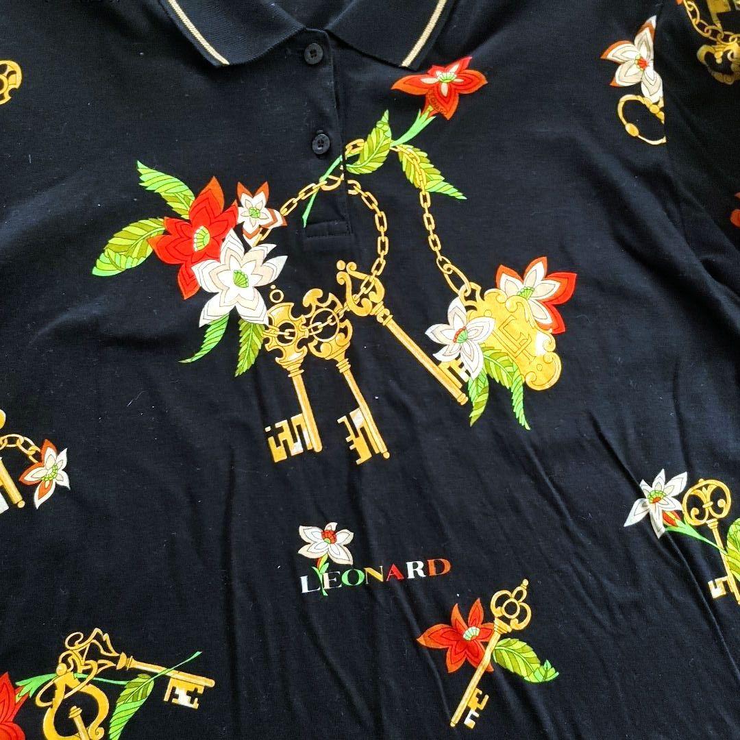 セール◇LEONARDレオナールスポーツ長袖ポロシャツ L ブラック系
