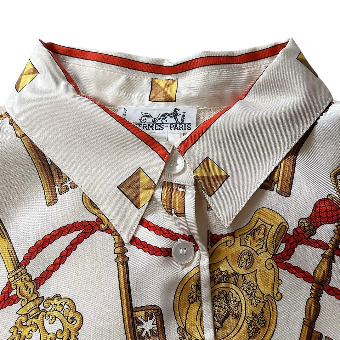 エルメス HERMES シルク ニット 切り替え ブラウス プルオーバー L