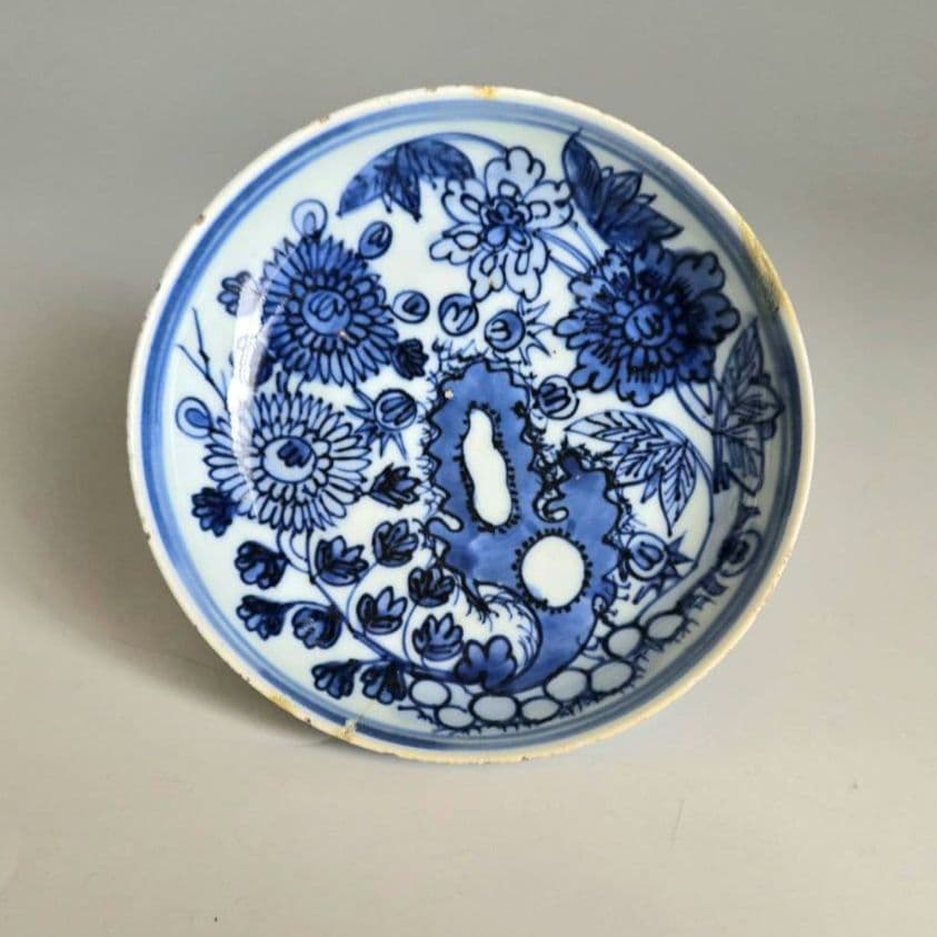 M-1238 中国明染付菊紋様　4寸皿　古染付 M-1238 中国明染付菊紋様 4寸皿 古染付 M-1238