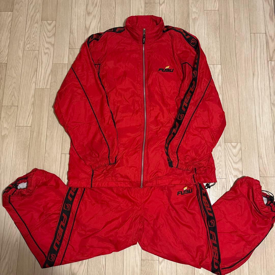 FUBU ナイロンジャケット Lサイズ 赤セットアップ 90s FUBU セットアップ ナイロンジャケット フブ ヴィンテージ 上下 赤