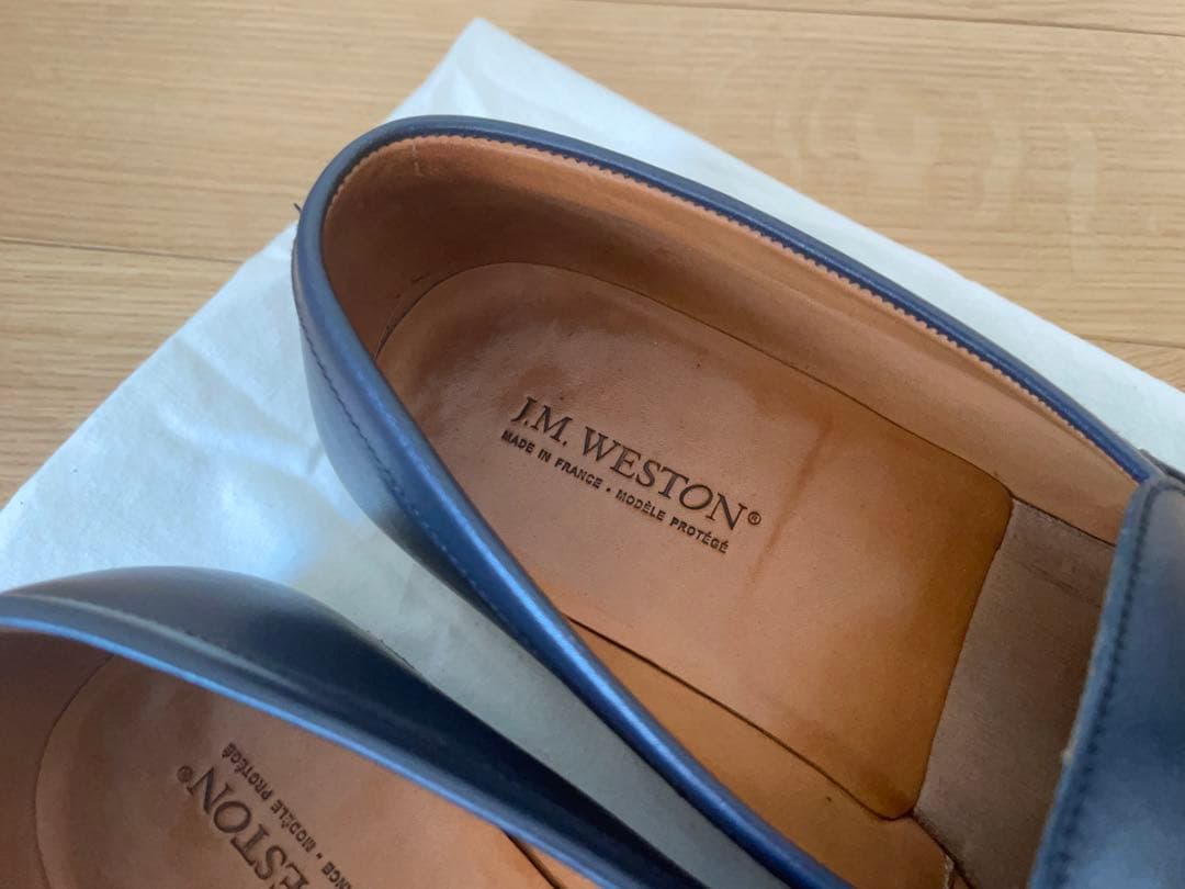 JM WESTON ネイビー レザー ローファー フラットシューズ 25cm - メルカリ