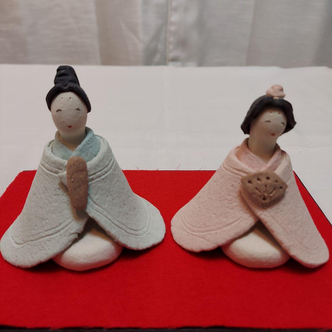 雛人形 砥部焼きよし窯 備前焼 手びねり 土鈴 姫だるま ガラスケース