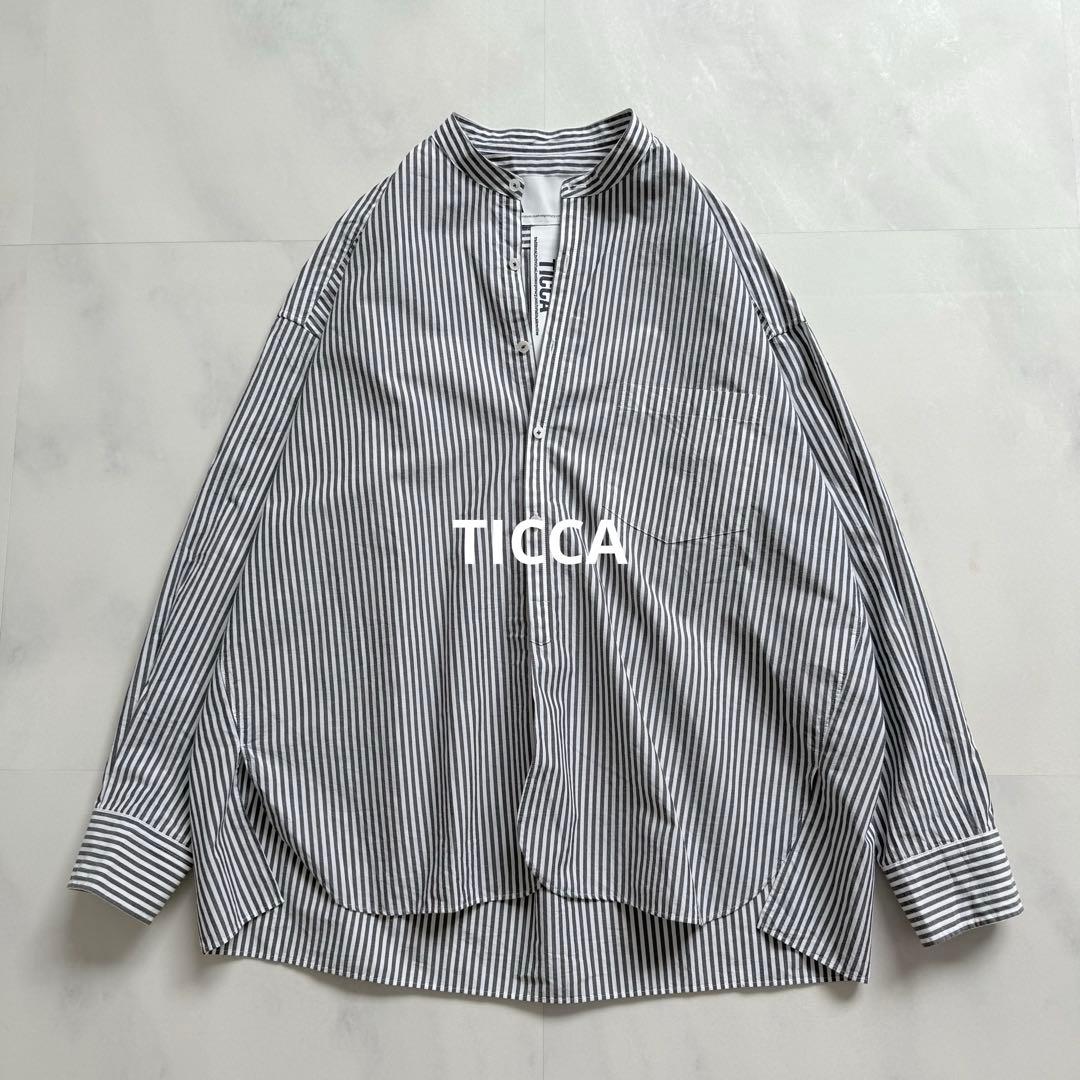 TICCA ティッカ　バンドカラー　ストライプ シャツ　オーバーサイズ　コットン TICCA ティッカ バンドカラー ストライプ シャツ オーバーサイズ