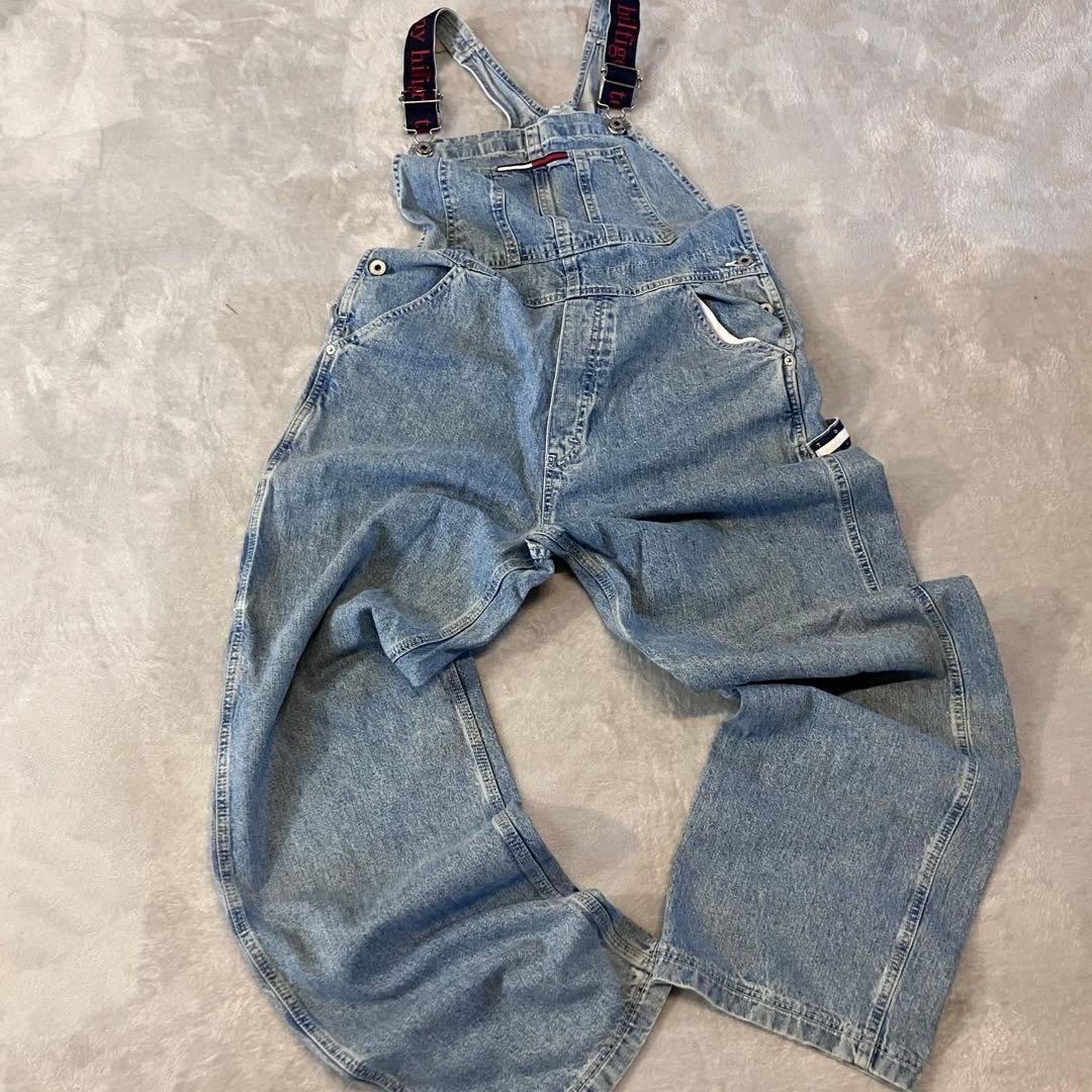 90sトミージーンズ　カナダ製オーバーオール肩紐切り替えデザイントリコロール刺繍 90sトミージーンズ カナダ製オーバーオール肩紐切り替えデザイン