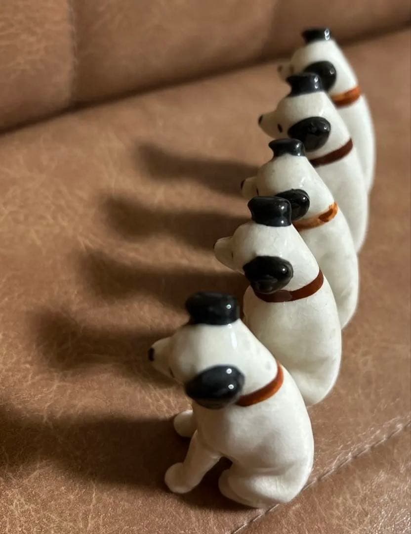 希少レトロ】☆昭和レトロ ビクター ニッパー 犬5匹 ミニ陶器 置物