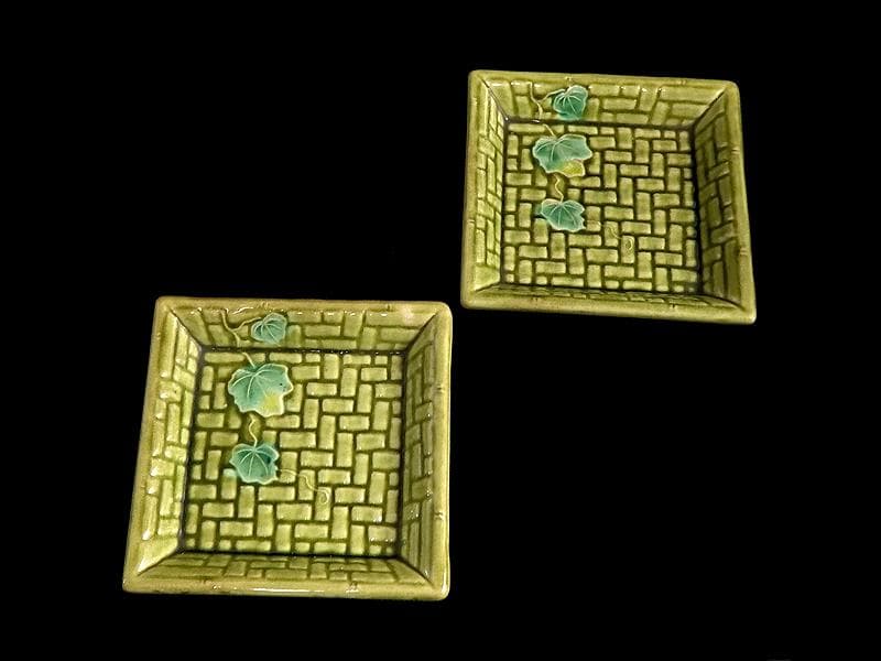 珉平焼 淡路焼 蔦図に網代の図 手塩皿 角皿 2枚