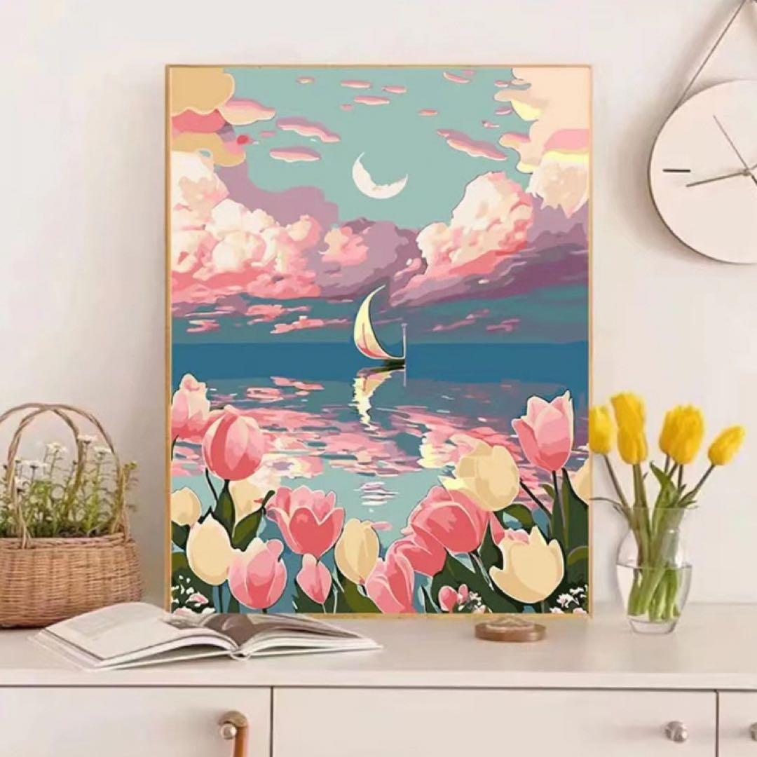 風景画 海とボート 花のアートプリント - メルカリ