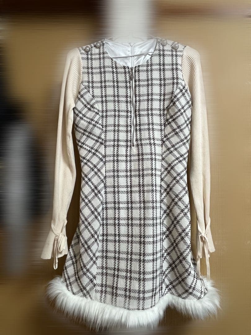 ミシェルマカロン ツイードチェックドッキングワンピース - メルカリ