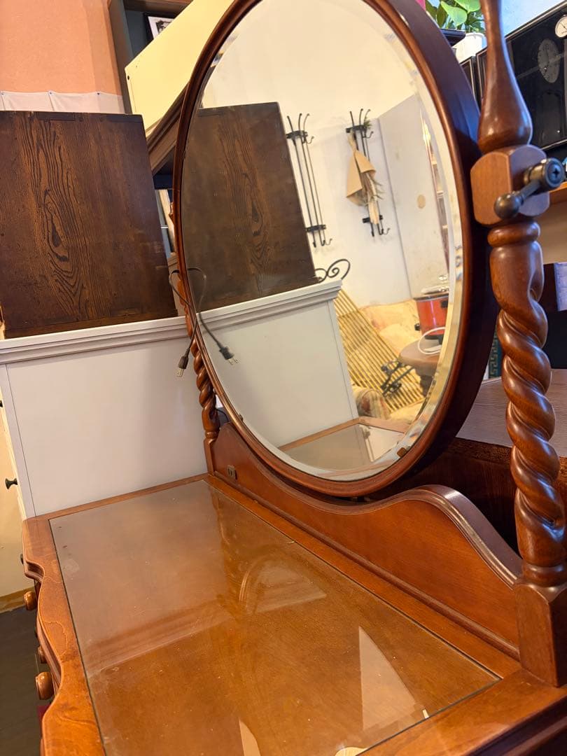アメリカンヴィンテージ ドレッサー 円鏡 バニティデスク 無垢材
