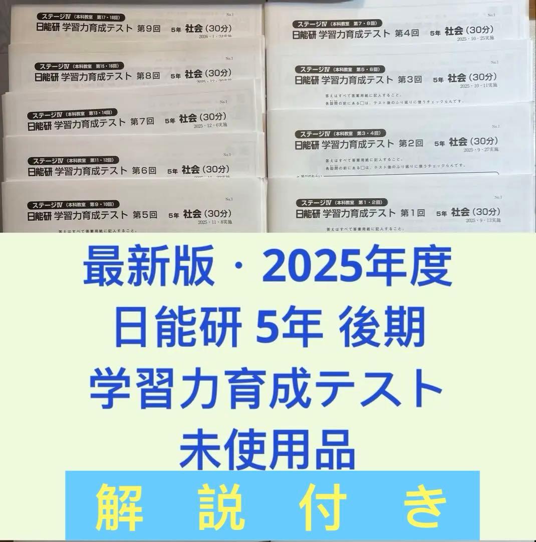 未使用 2025年度 日能研 5年生 学習力育成テスト 9回分 後期 2024年度 日能研5年生 学習力育成テスト、特別テスト - メルカリ