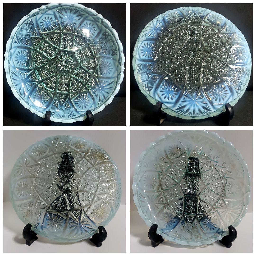 骨董】大正ガラス 青色乳白色 時代ガラス オパールセントガラス ウラン