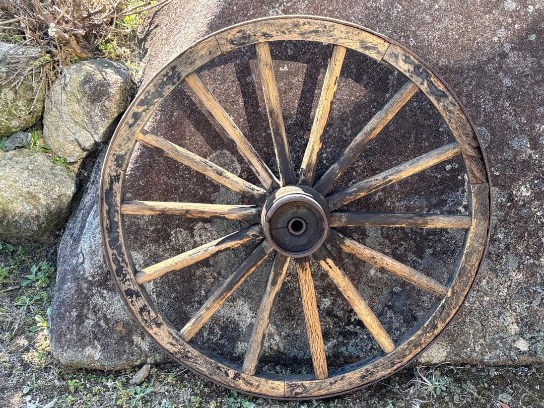 古道具 木製 大車輪 76cm 鉄帯 荷車 大八車 ガーデニング オブジェ ①