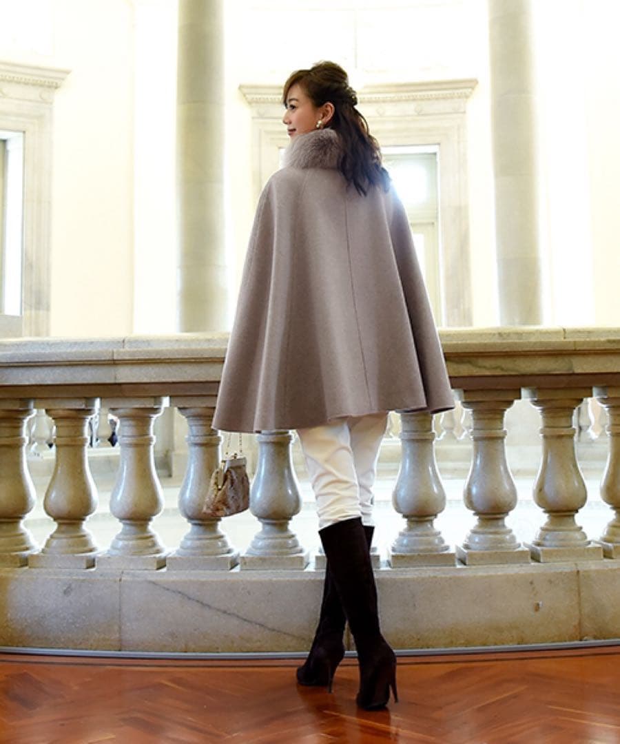 未使用タグ付きグレー ケープコート マント フォックスファー和装にも