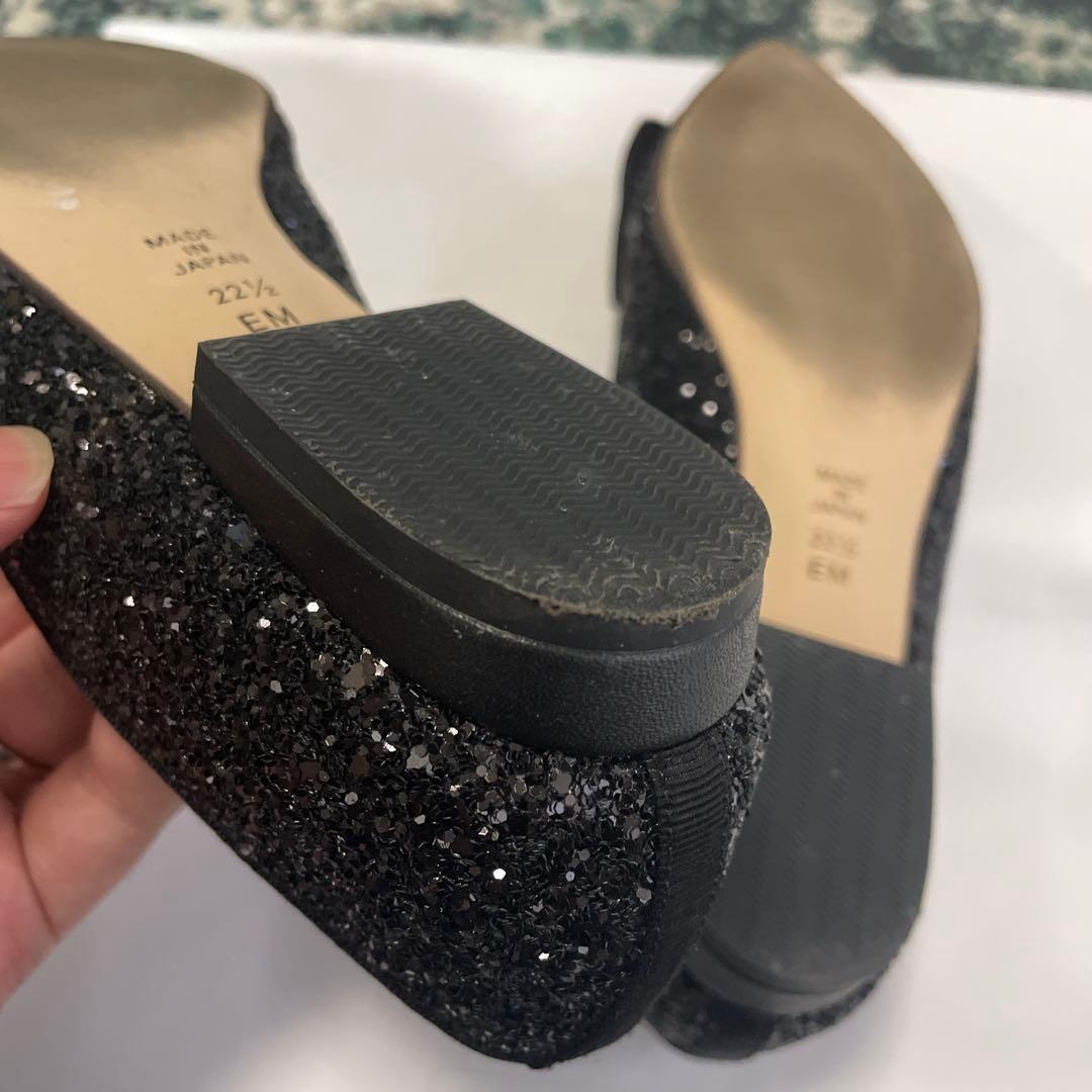 DIANA ブラック グリッター フラットシューズ 22.5cm