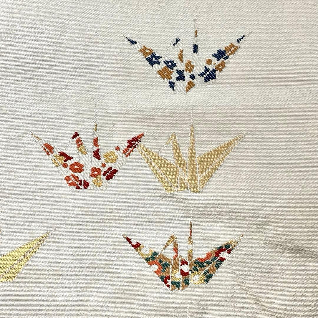 かなん様 ［ 名古屋帯 ］正絹 薄いベージュ 折り鶴 鶴 工藝帯 着物