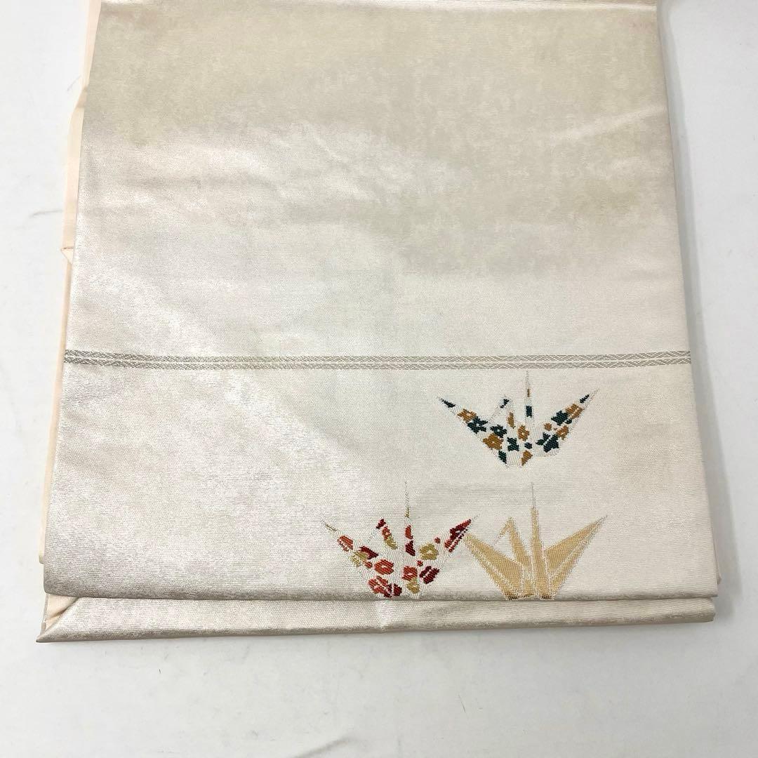 かなん様 ［ 名古屋帯 ］正絹 薄いベージュ 折り鶴 鶴 工藝帯 着物