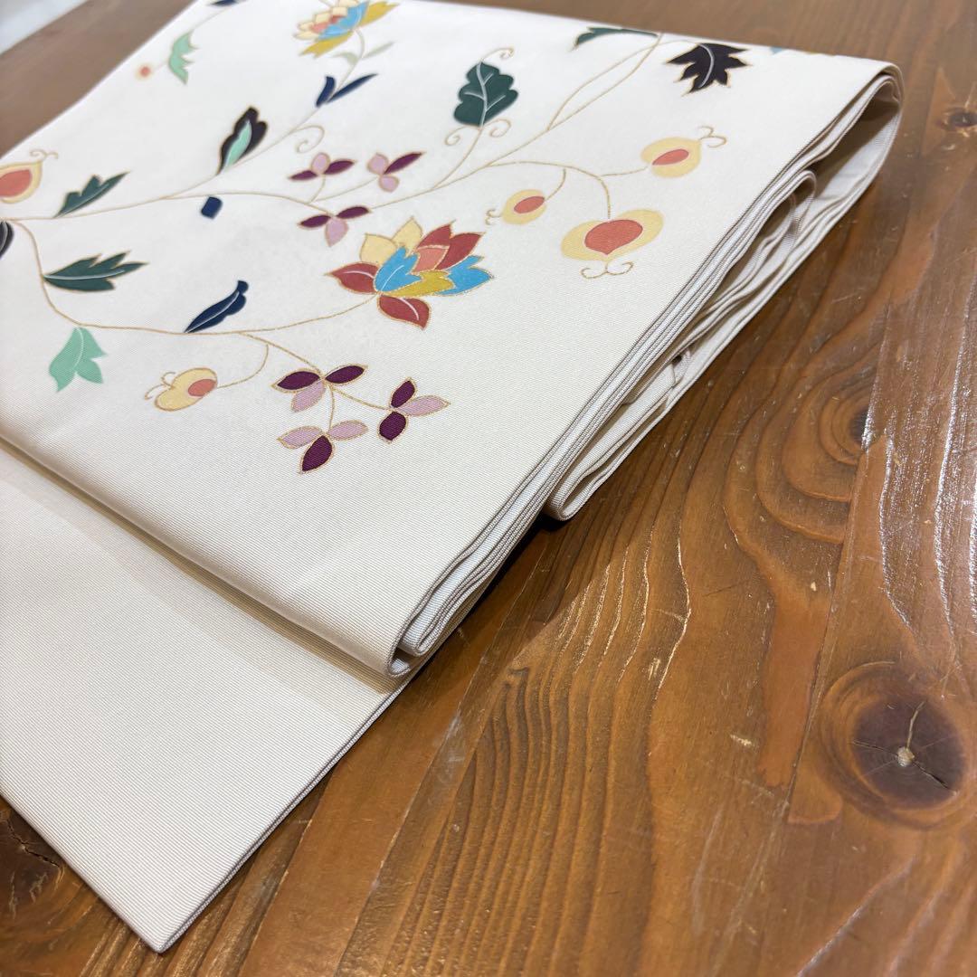 卸売りファッション - 名古屋帯 塩瀬 白地に唐花 九寸名古屋帯 長さ374