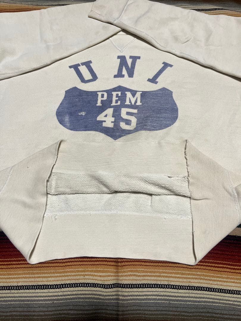 50s USA製 Russell スウェット \"UNI\" 前V 染み込み ボロ