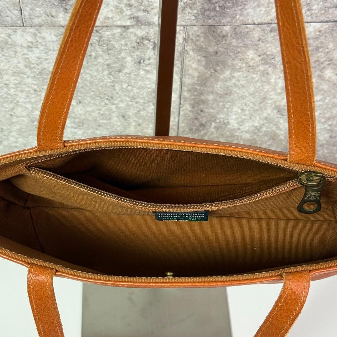 良品】イルビゾンテ レザー ハンドバッグ ロゴ刻印 キャメル