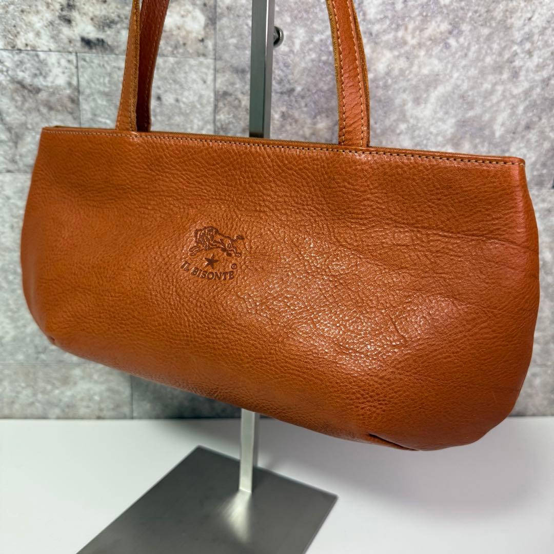 良品】イルビゾンテ レザー ハンドバッグ ロゴ刻印 キャメル