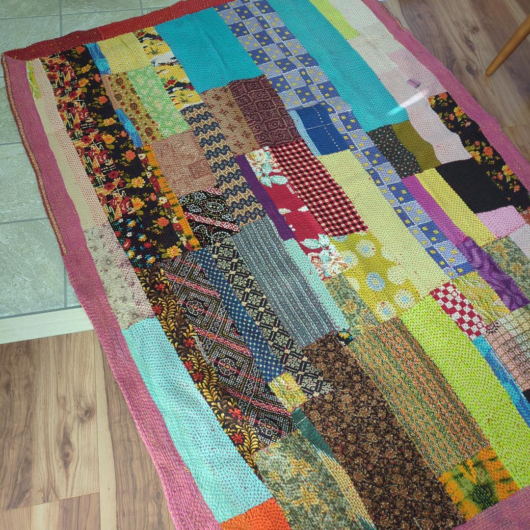 インド布 インテリア ラリーキルト カンタキルト ラグ マルチカバー