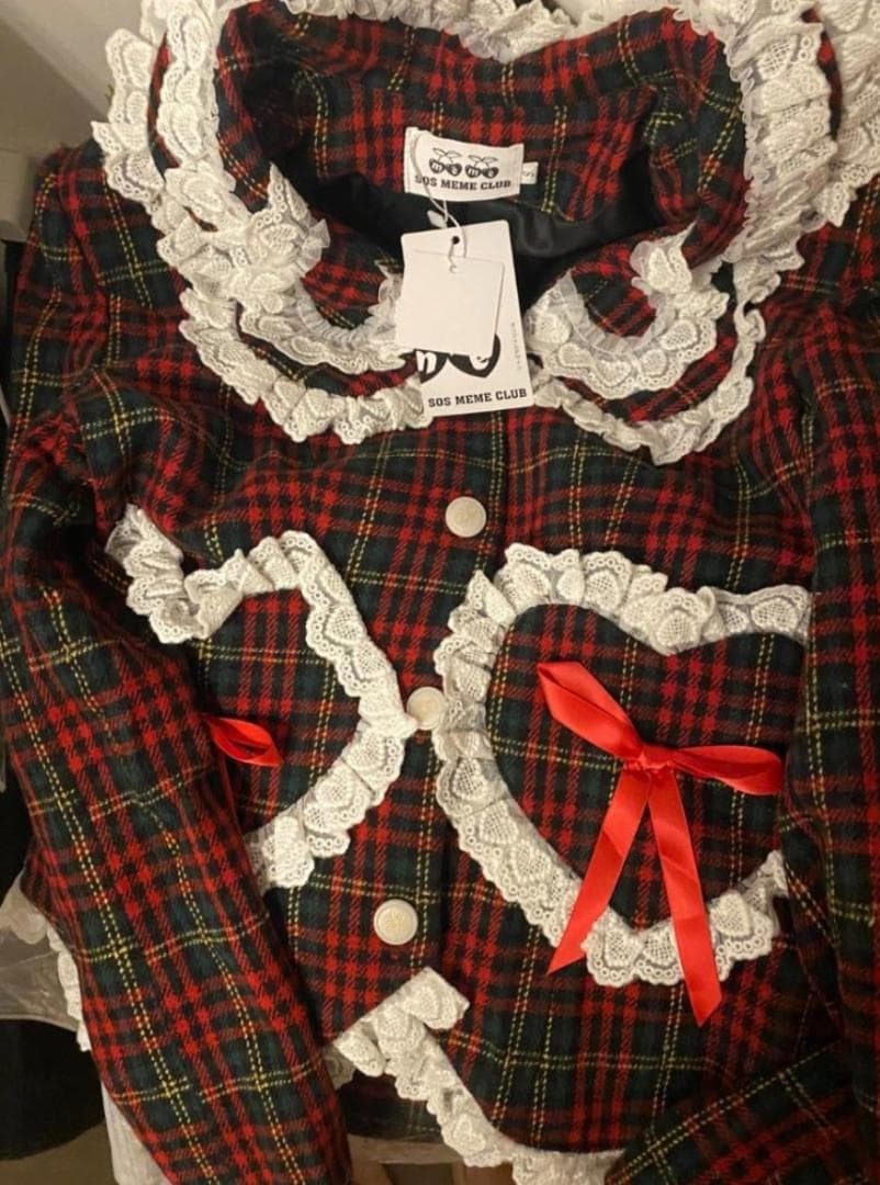 即納 新品 SOS MEME CLUB 赤チェック ハート セット - メルカリ