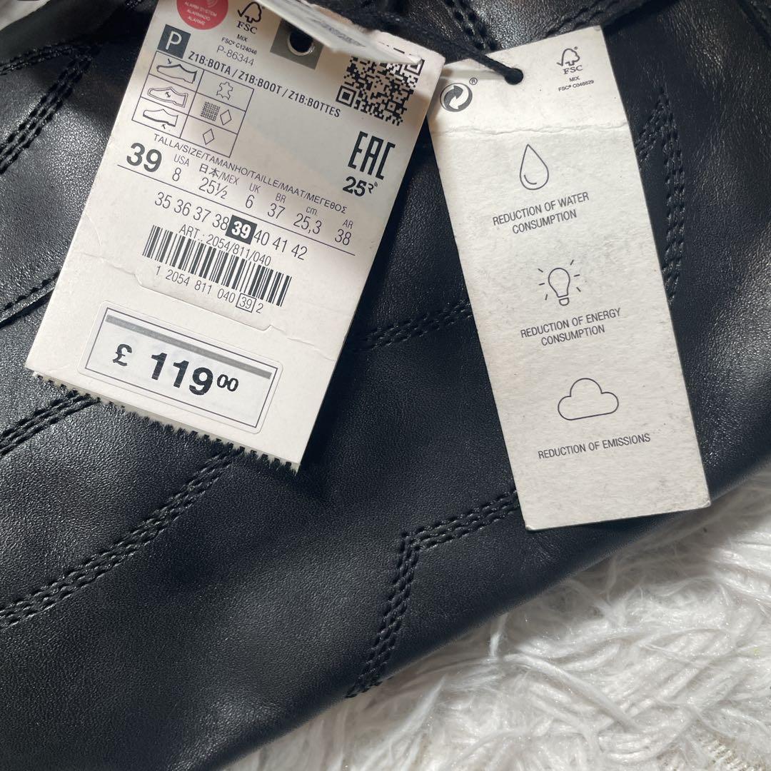 新品　未使用　ZARA ウエスタンブーツ　ロング　レザー　ブラック　25.5cm