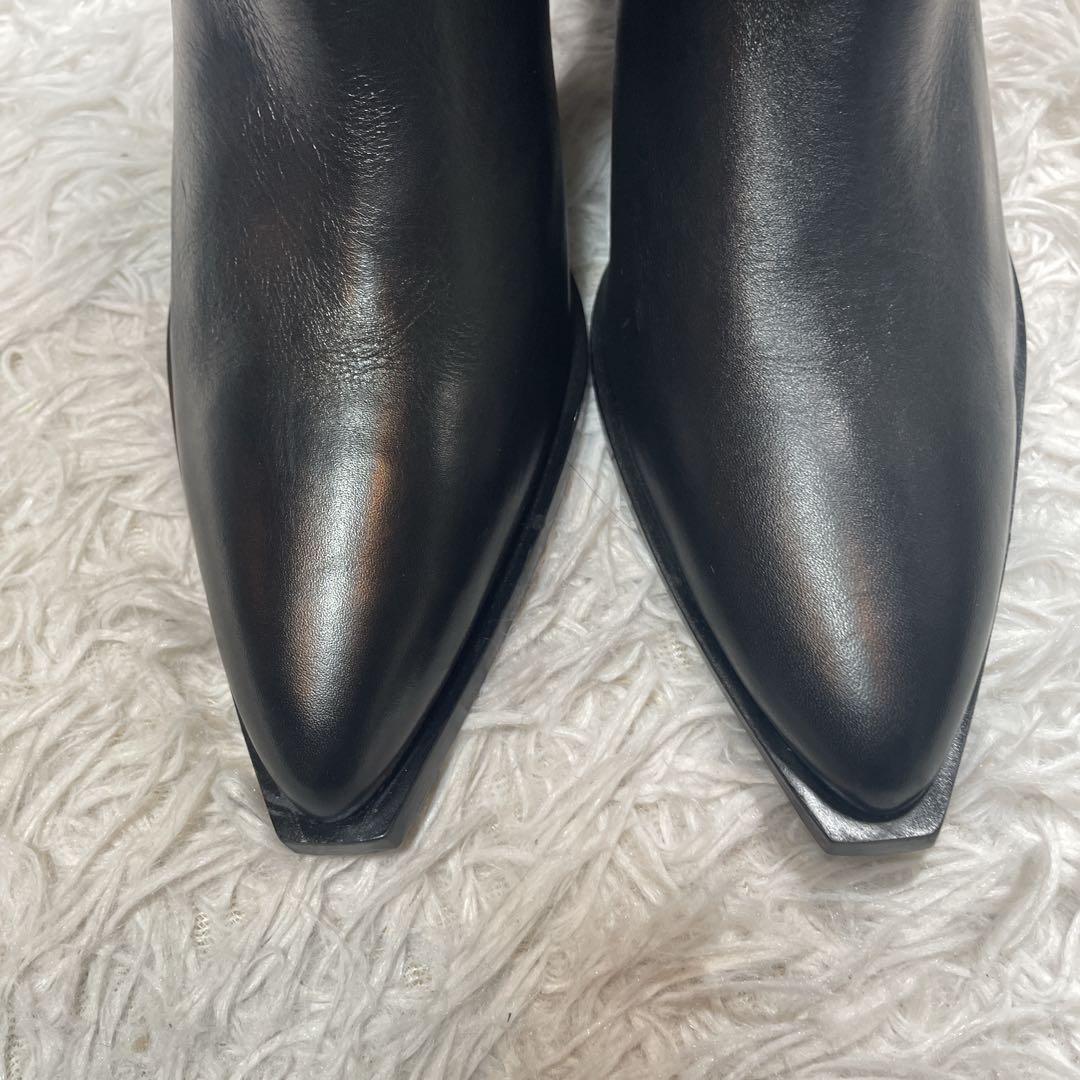 新品　未使用　ZARA ウエスタンブーツ　ロング　レザー　ブラック　25.5cm