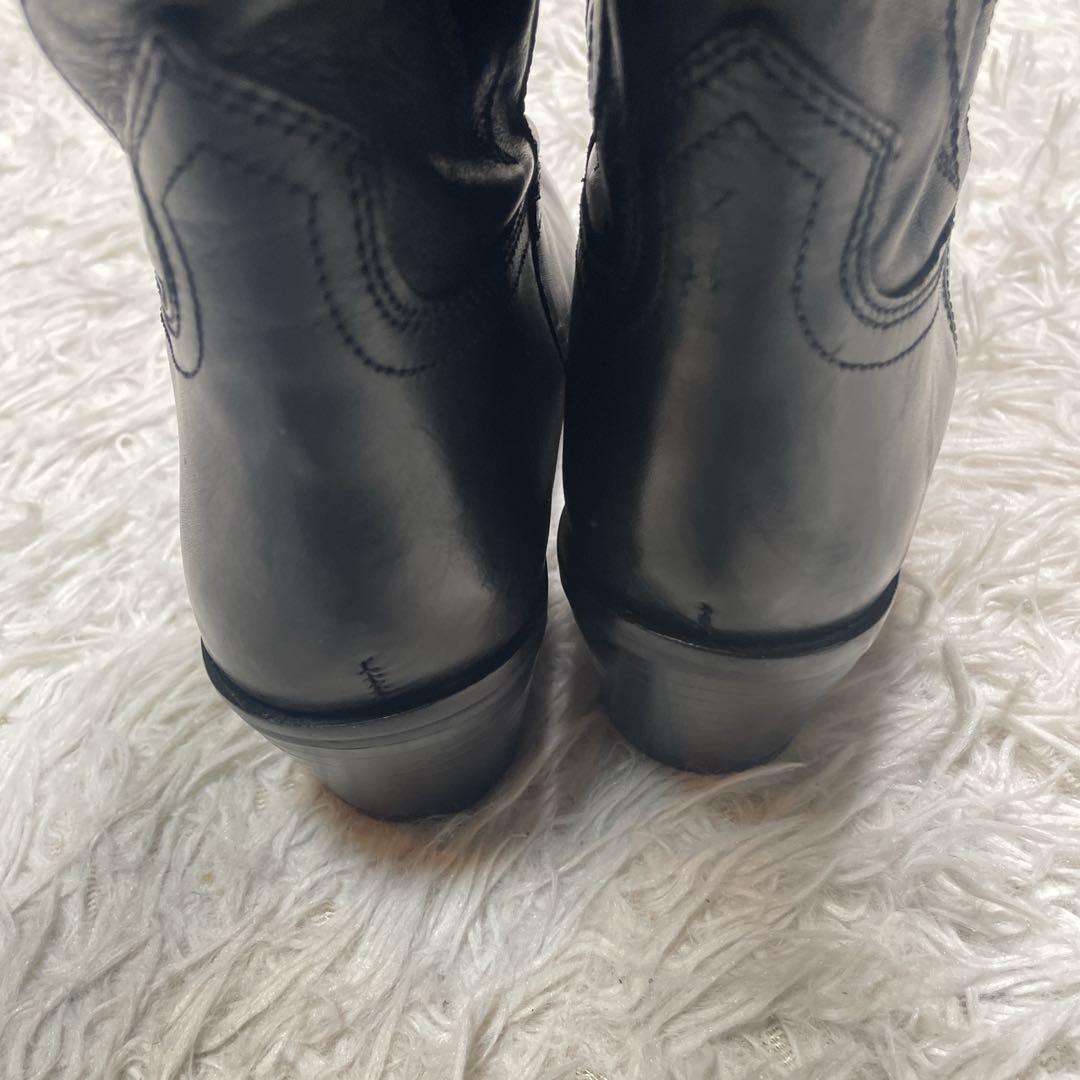 新品　未使用　ZARA ウエスタンブーツ　ロング　レザー　ブラック　25.5cm