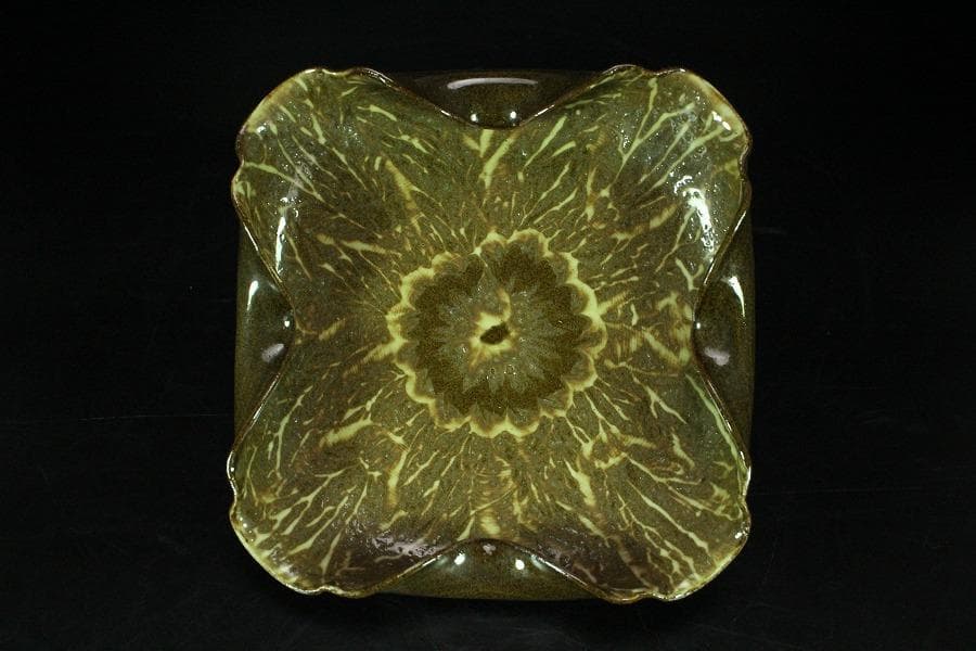 現川 横石臥牛 四方 盤 12cmx12cm(K-LC542)