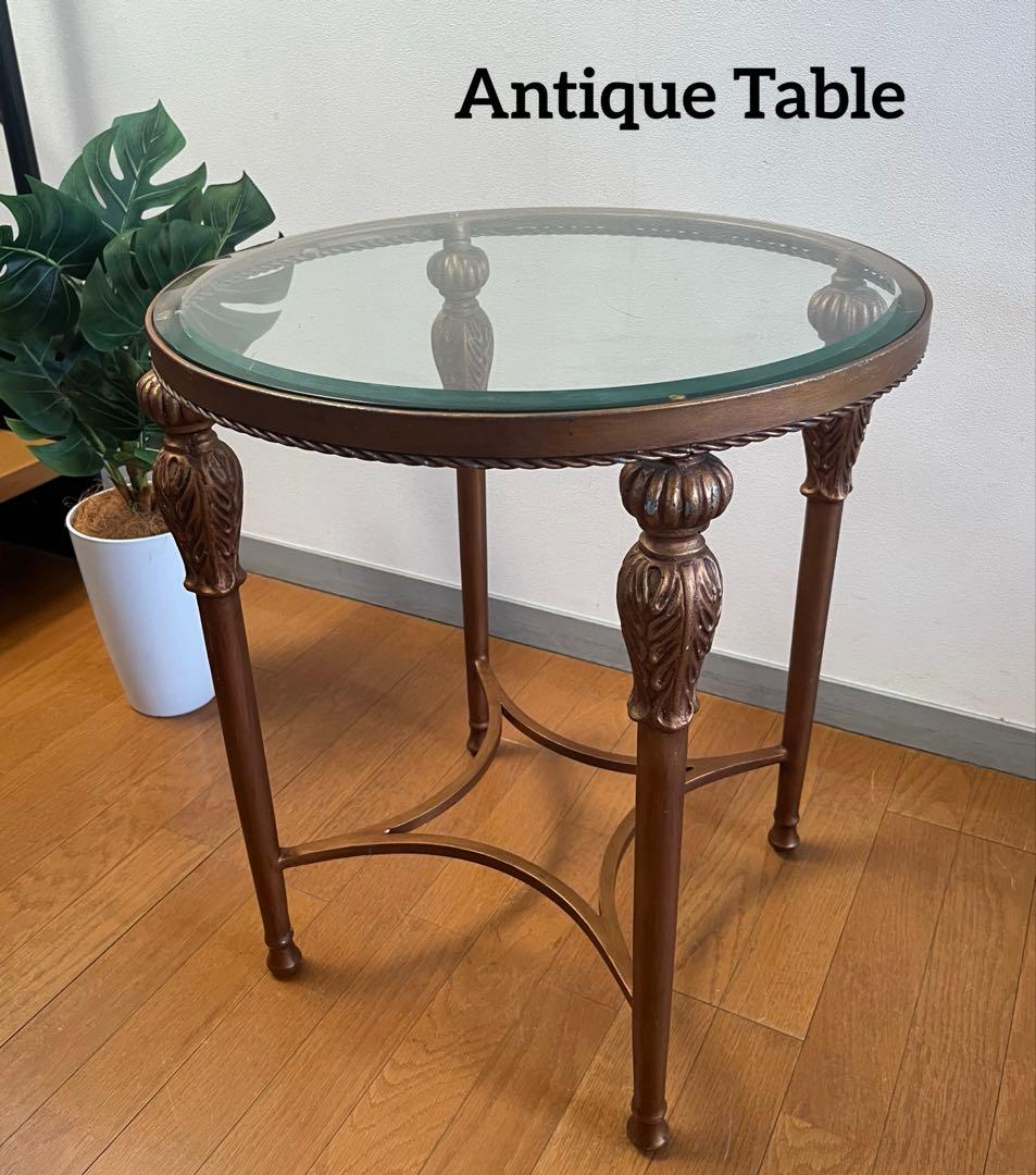 アンティーク調　ガラステーブル　ヴィンテージ　レトロモダン　ヨーロピアン　カフェ コーヒー カフェテーブル アンティーク レトロ 英国 ロココ調 スクエア