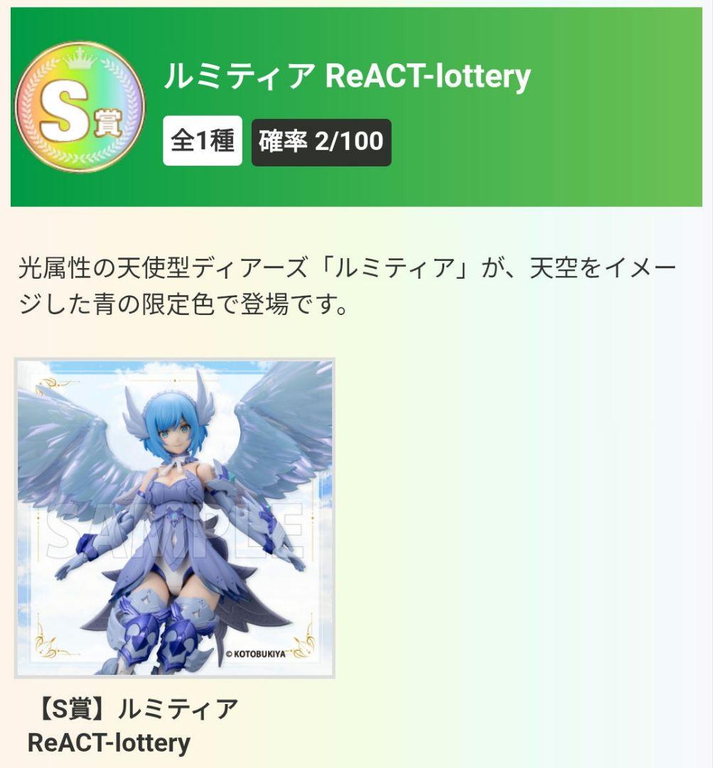 コトブキヤくじ S賞 ルミティア ReACT-lottery 特典パーツ付き - メルカリ