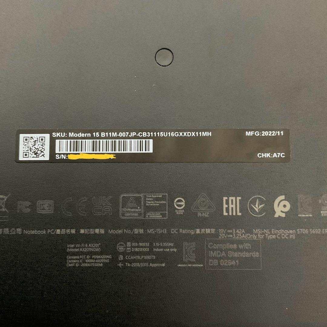 msi Modern 15 B11M-007JP ジャンク - メルカリ