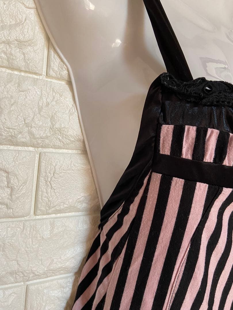 ★レア★　グラマラスジェーン　ストライプ胸元フリルキャミ　ピンク×黒　平成ギャル
