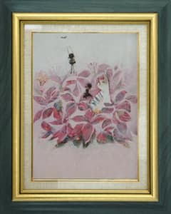 キャンバス油絵キラ様専用確認お花と並んでおすまし華ちゃん