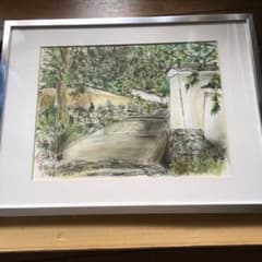 井上和久油彩画 自転車と少女