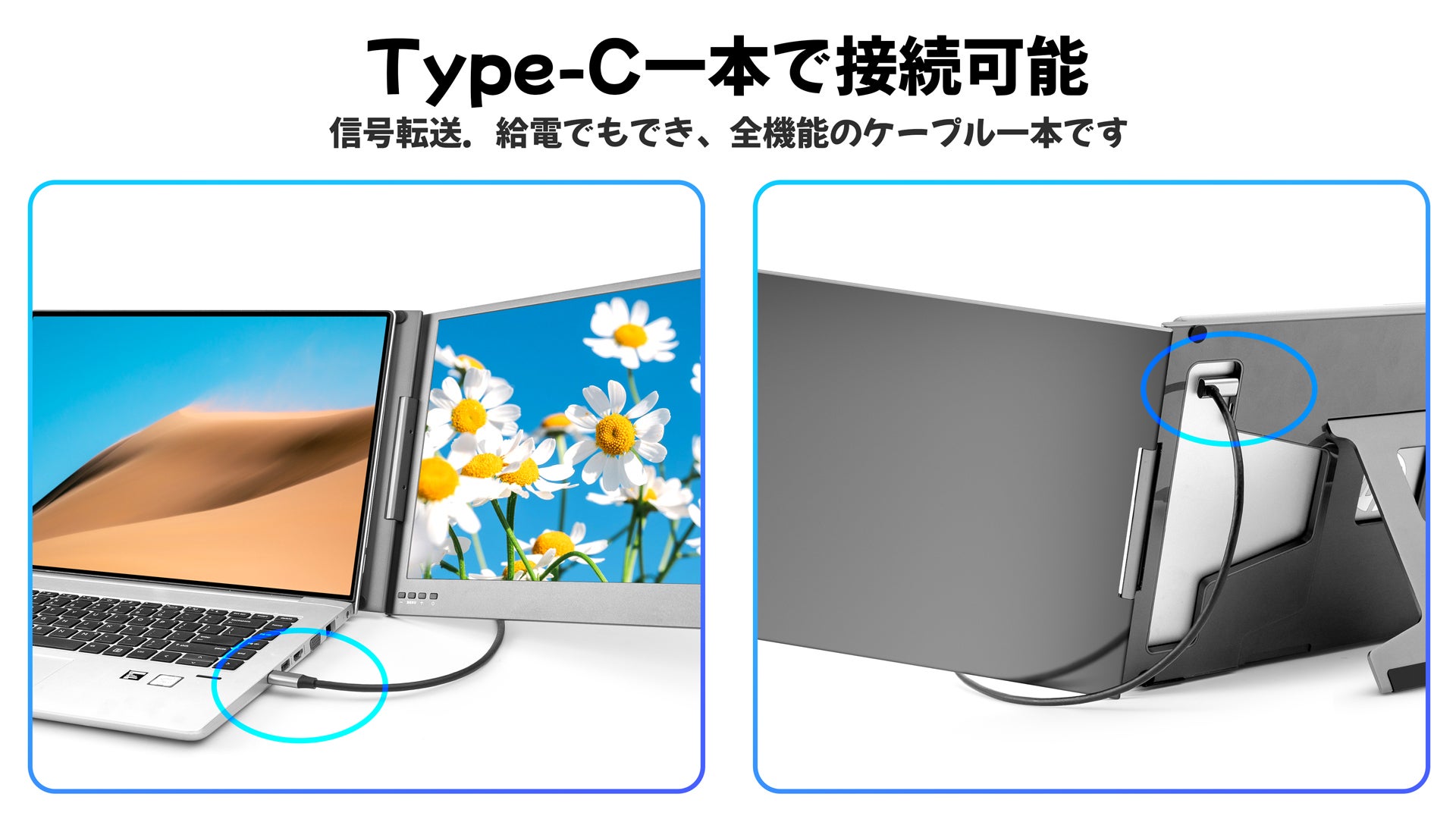 RAKUTOP DUALFUN+1本ケーブルで簡単に接続大画面デュアルモニター
