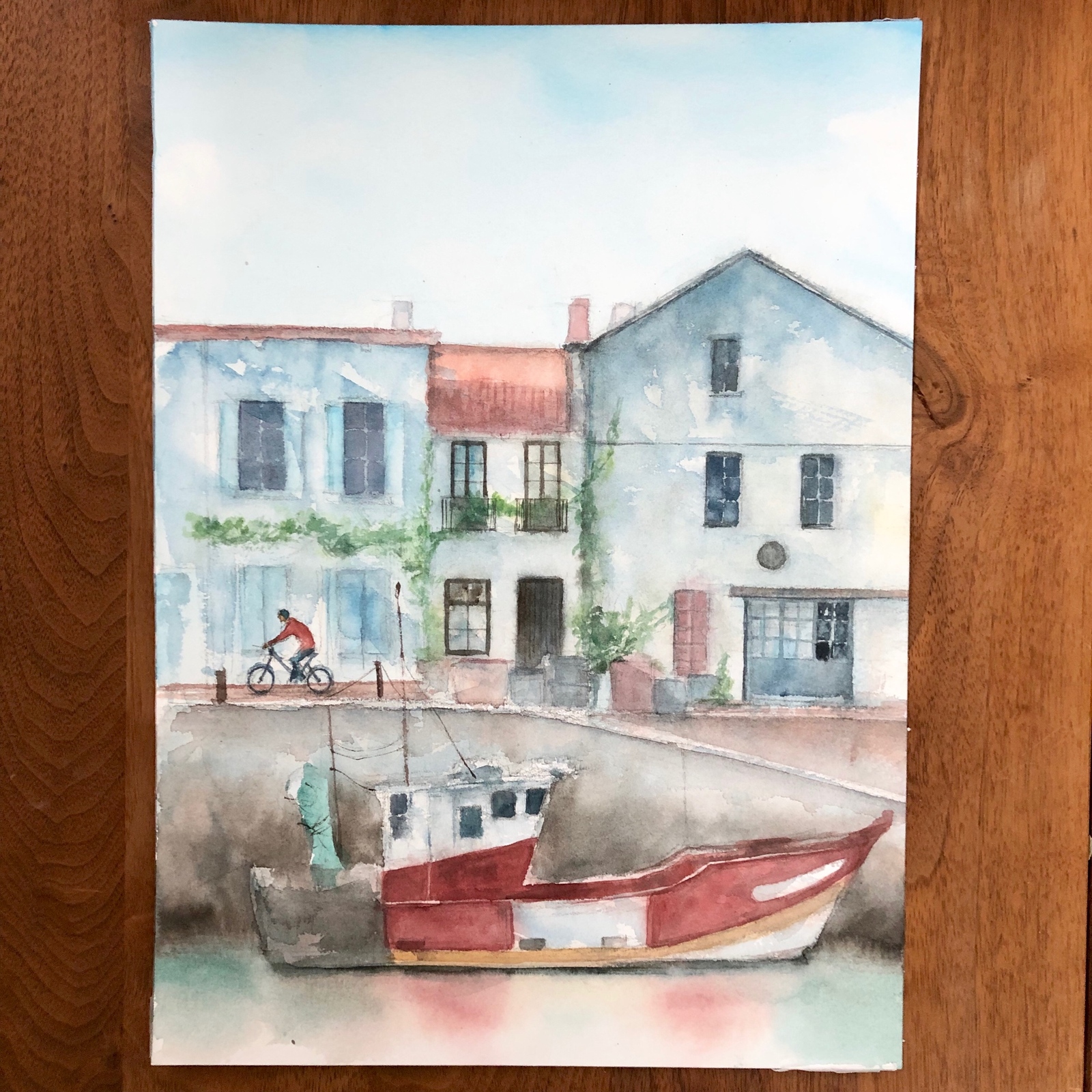 3軒の家の風景画（水彩画）（720×630） 3軒の家の風景画（水彩画