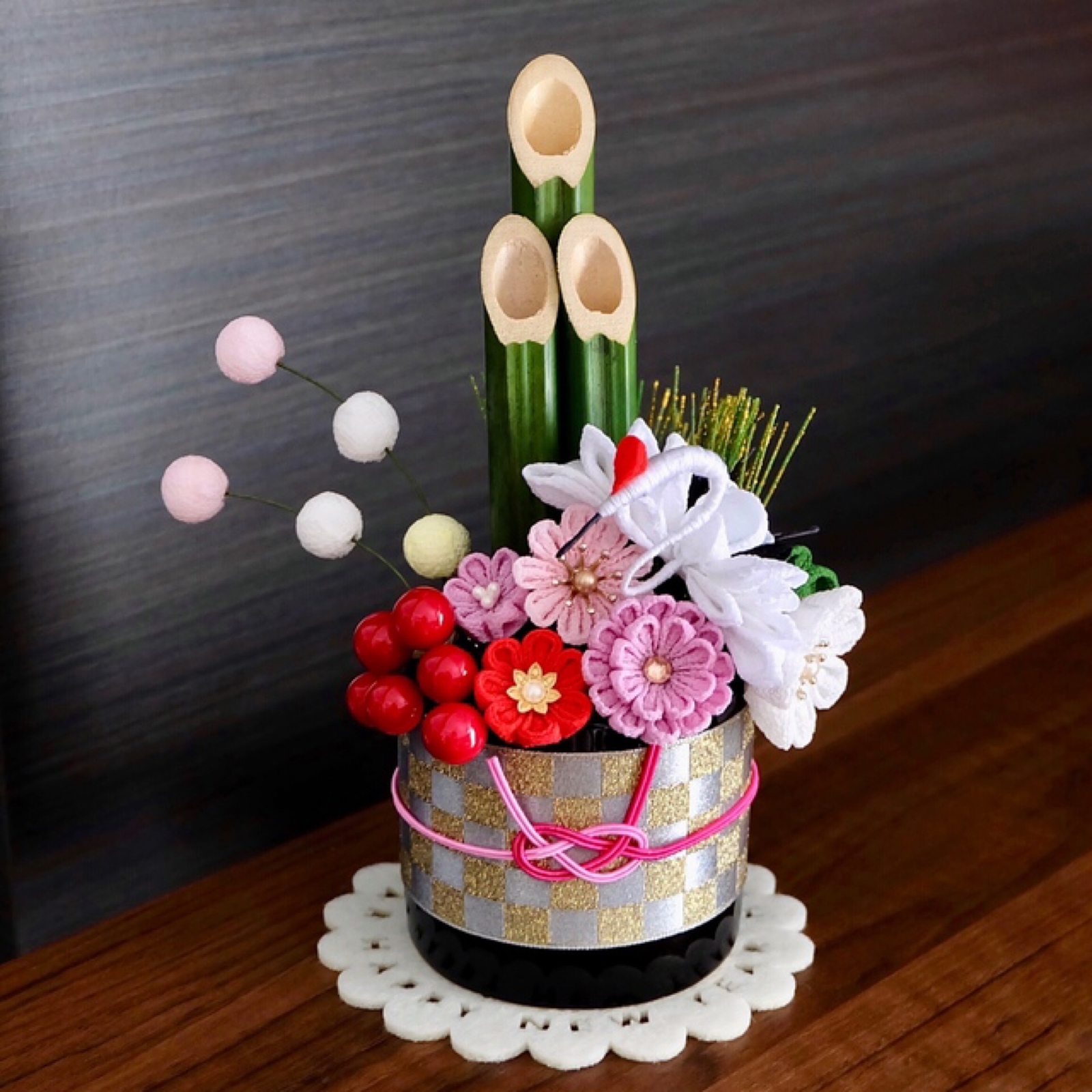 送料無料＊つまみ細工のミニ門松【華鶴】 - POLLOCRAFT'S GALLERY