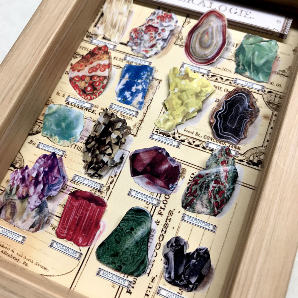 鉱物標本のシャドーボックス 美しい鉱石図鑑のコラージュ - TUBAME