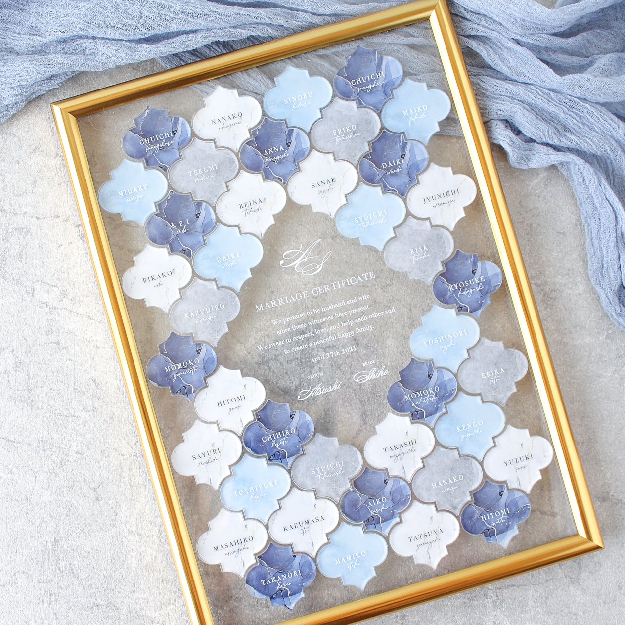 モロッカンタイル風 ゲスト参加型 アクリル結婚証明書 【A4・B4・A3