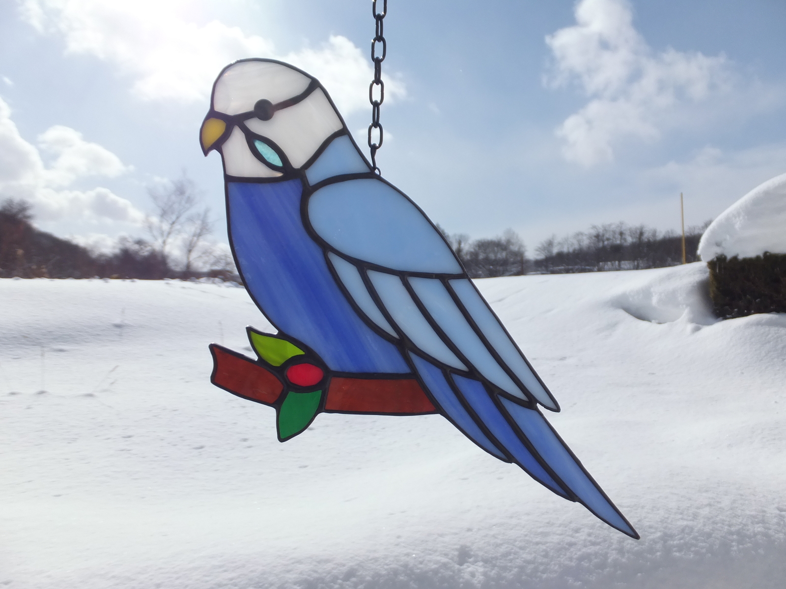 受注制作】ステンドグラス セキセイインコ サンキャッチャー 匿名配送