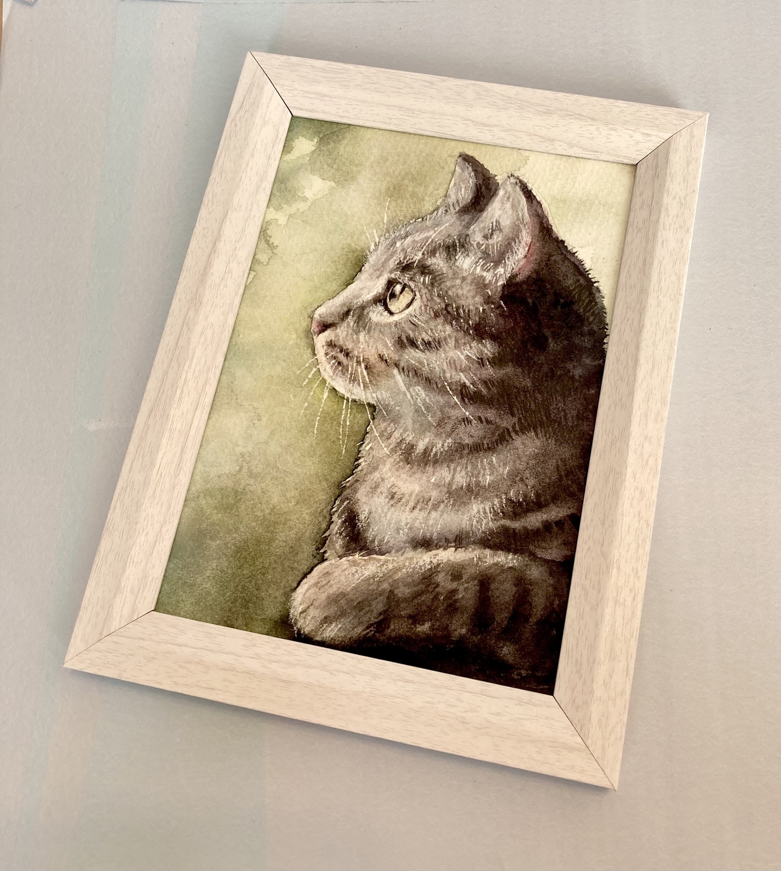 水彩原画2Lサイズ_見上げる猫【フレーム付き】 - KM-ATELIER'S GALLERY