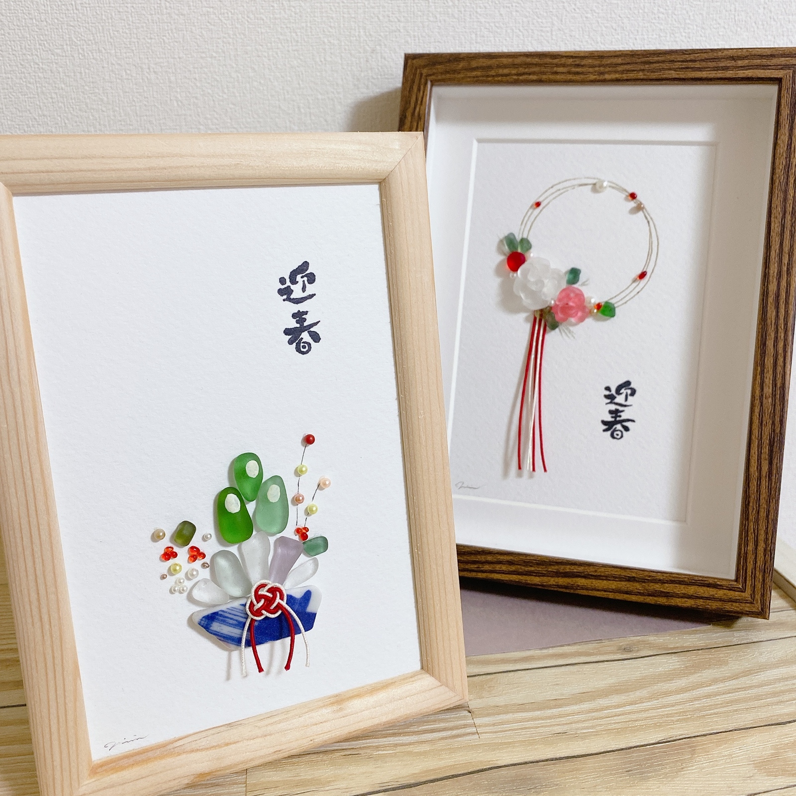 シーグラスアート お正月 元旦 №179 お雛様№182 シーグラスアート