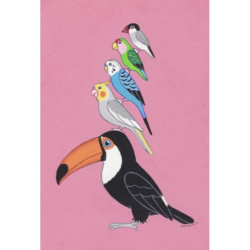 オーダー作品「小鳥ブレーメン（ポップ） A3」イラスト/アート/絵画