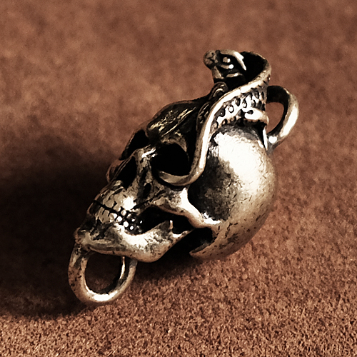 二重リング付き 真鍮 キーホルダー（スカル リザード）ドクロ どくろ