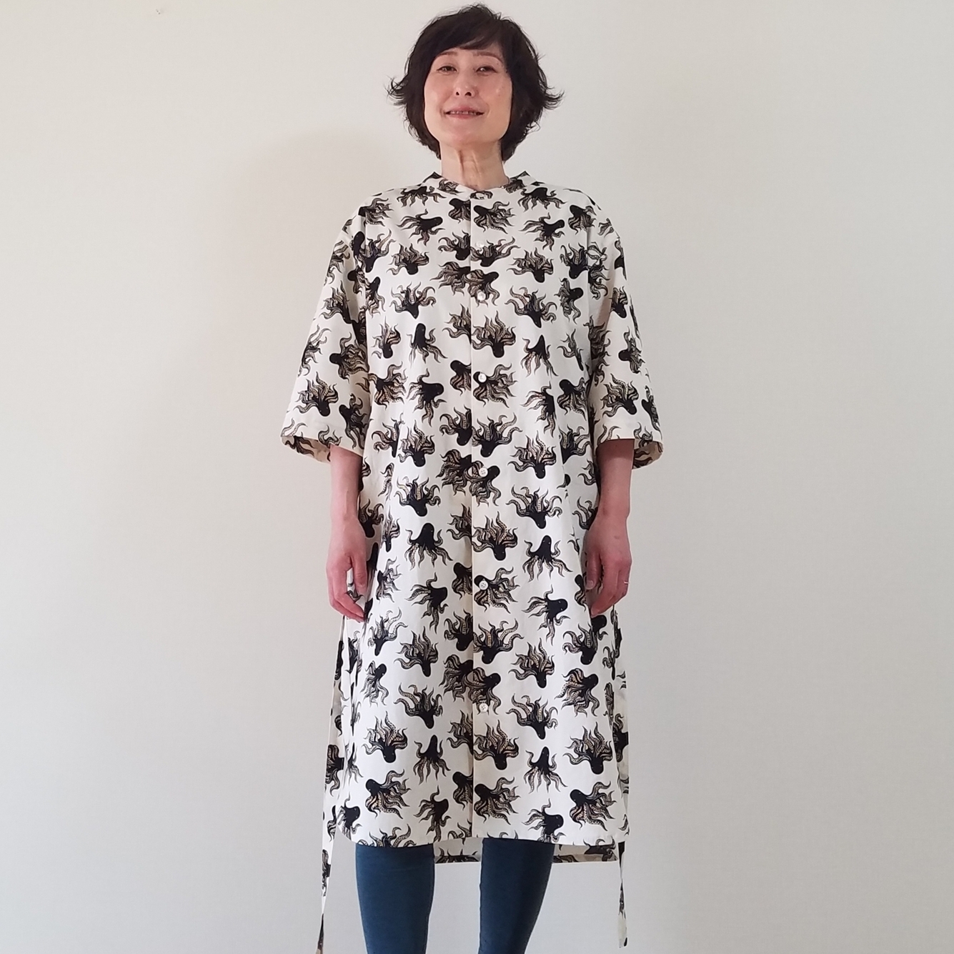 タコのシャツワンピース スタンドカラー 七分袖 - サチエダ | minne