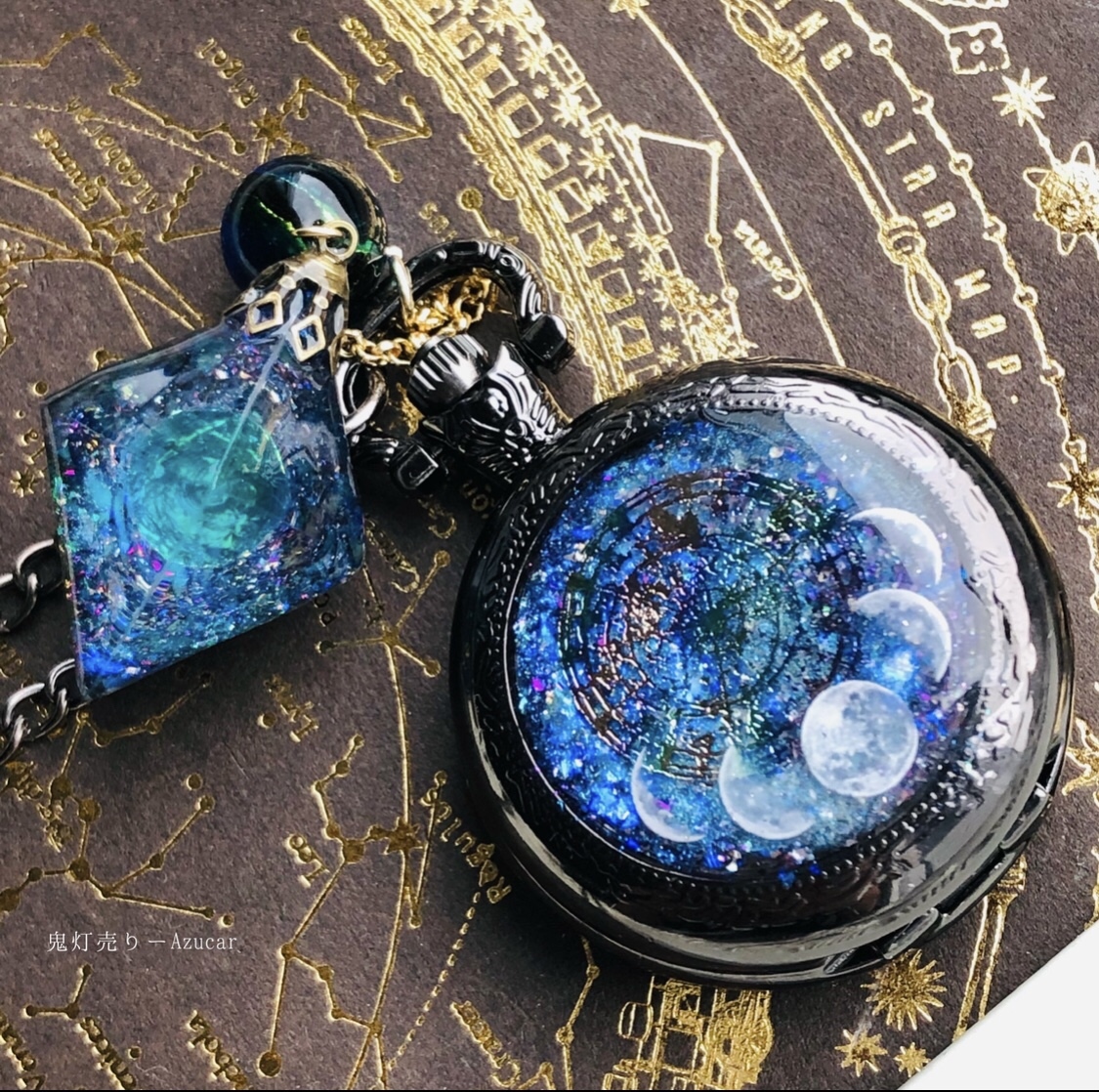 展示用/レジン/紅葉とうさぎ 蓄光 オルゴナイトネックレス 展示用