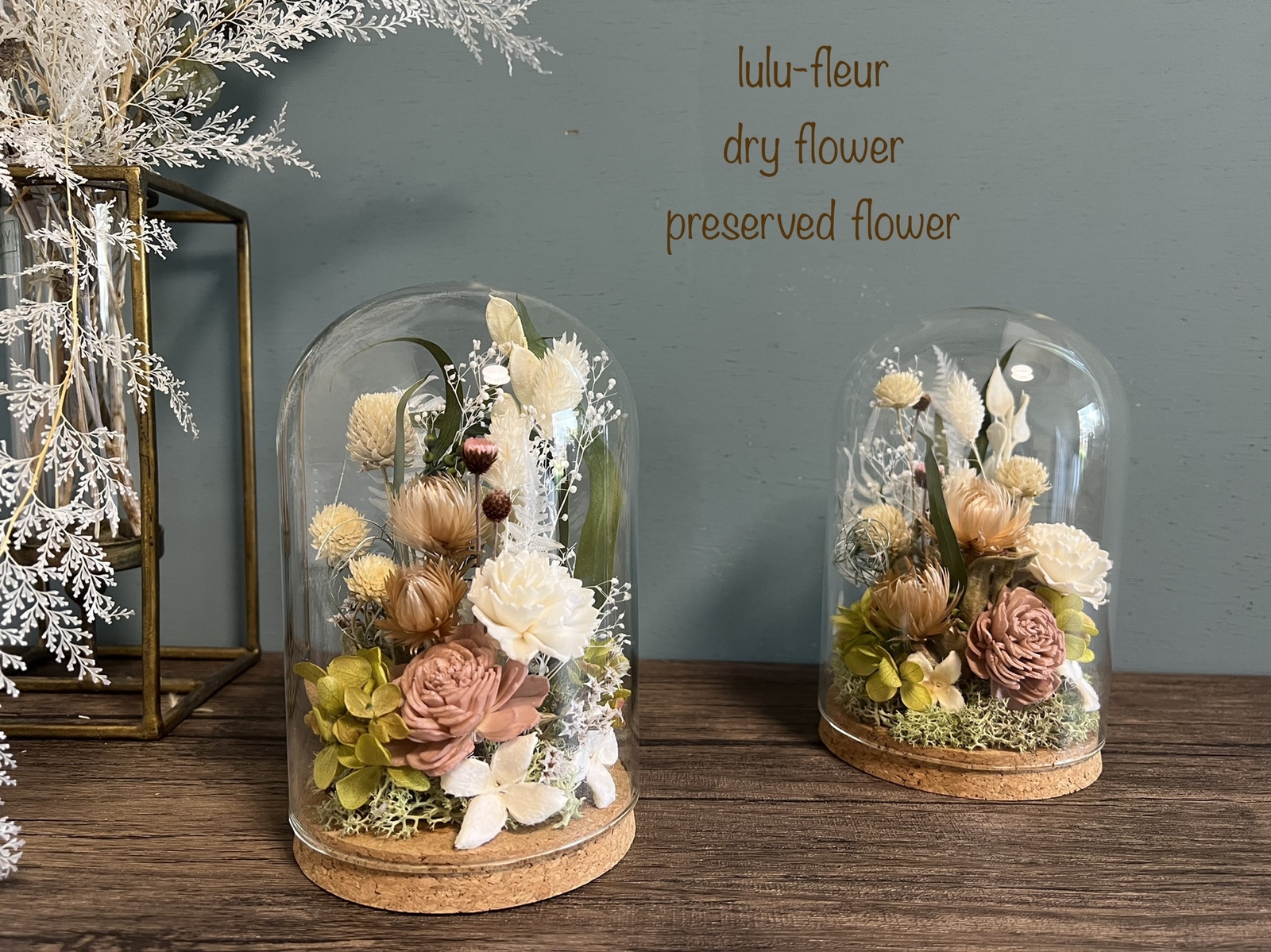 美品】フランスアンティーク ドライフラワー ドーム ゴールドフレーム