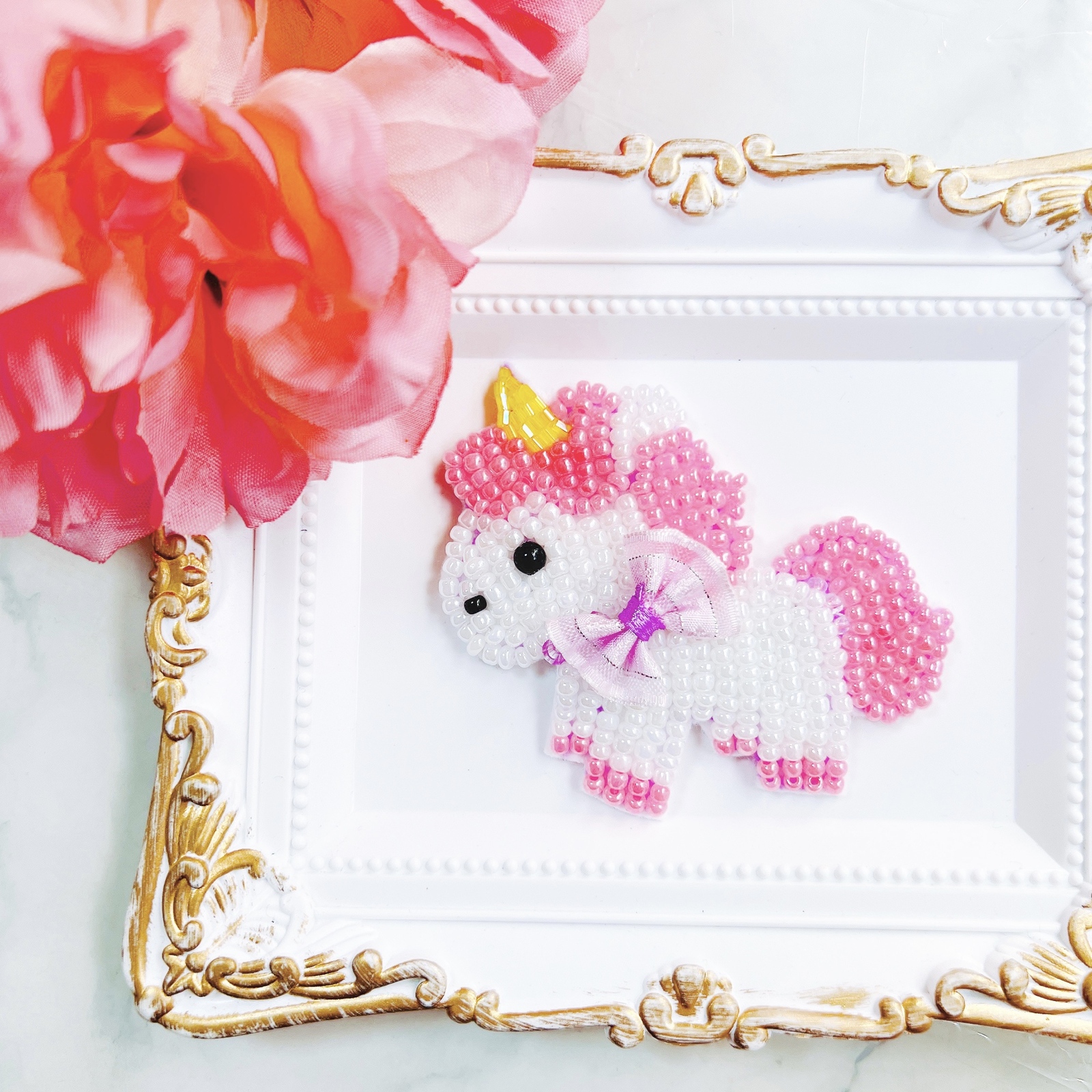 ユニコーン ビーズ刺繍 ブローチ (オーダー可能♥) - 🌳Rabbit